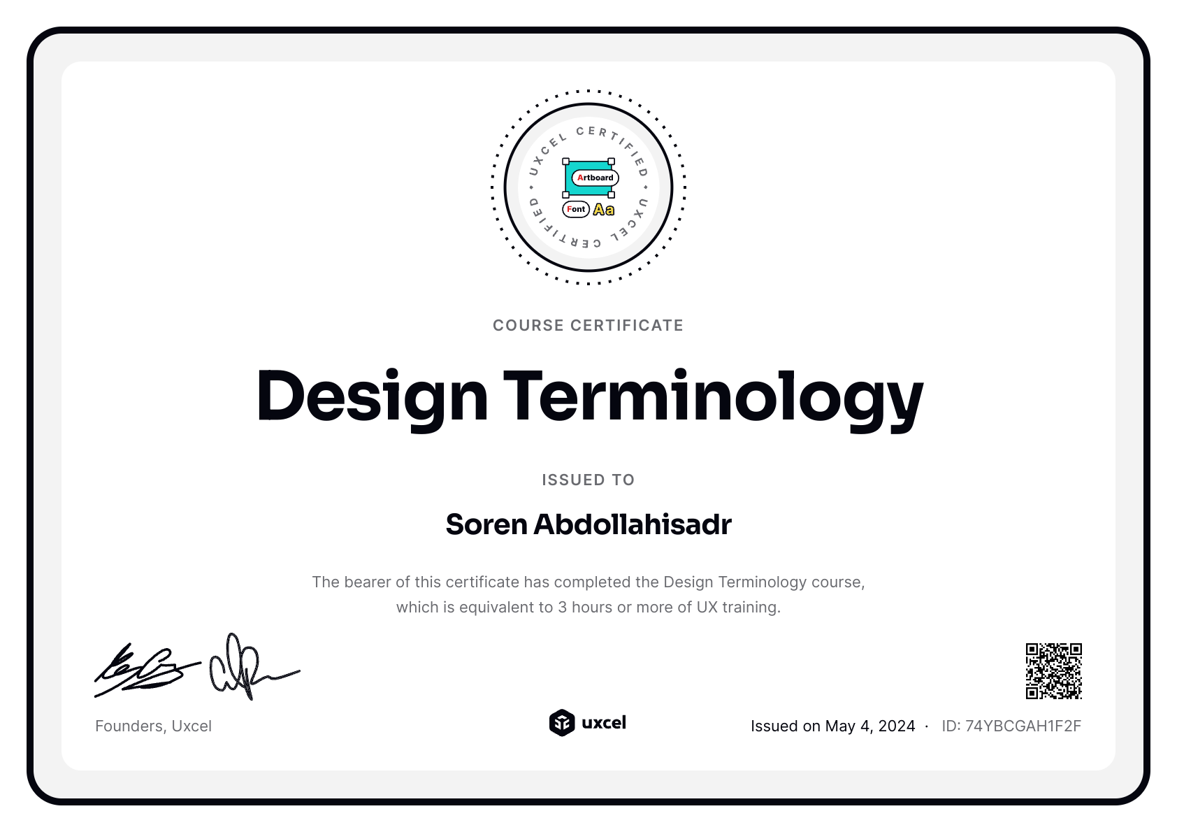 Soren Abdollahisadr's certificate